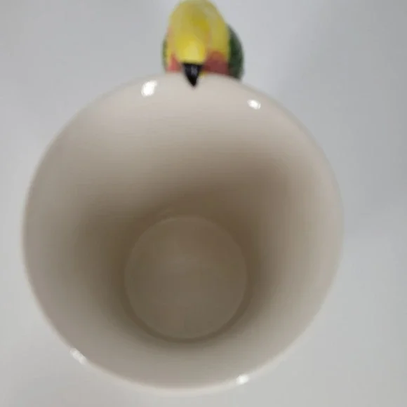 Pier 1 Imports Parrot Handle Mug Handpainted Stoneware Tropical Bird Coffee Cup - Picture 5 of 8